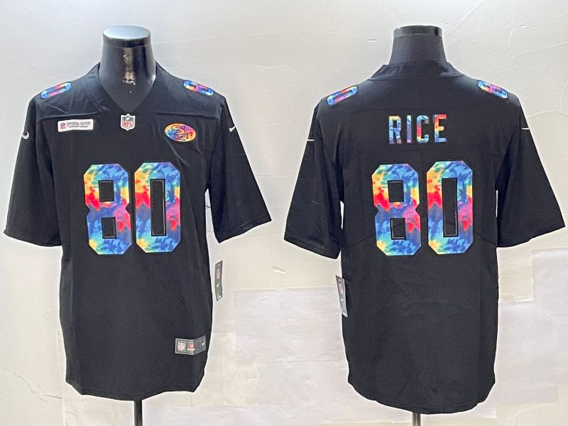 Men San Francisco 49ers #80 Rice Black Rainbow 2024 Nike Limited NFL Jersey style 5